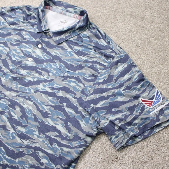 Puma Volition Polo Shirt Mens XL Blue Camo Short Sleeve Golf Stretch Pullover - Picture 7 of 15